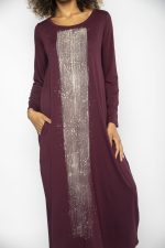 Vestido em Malha Manga Longa Estampado - Vinho - Imagem 2