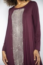 Vestido em Malha Manga Longa Estampado - Vinho - Imagem 4