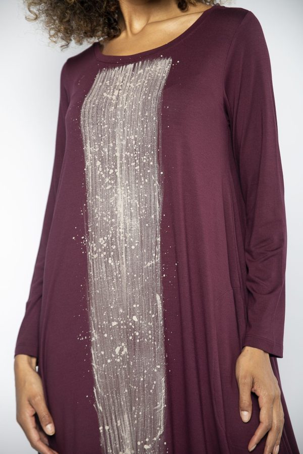Vestido em Malha Manga Longa Estampado - Vinho - Imagem 4