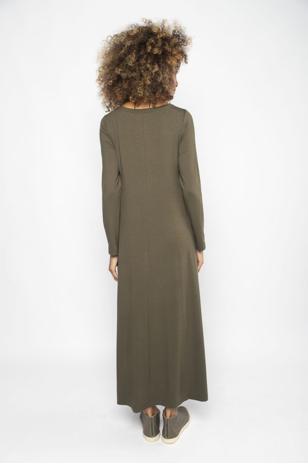 Vestido em Malha Estampado Manga Longa - Oliva - Imagem 3