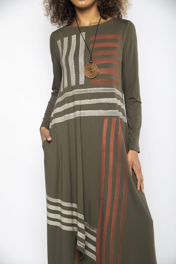 Vestido em Malha Estampado Manga Longa - Oliva - Imagem 2