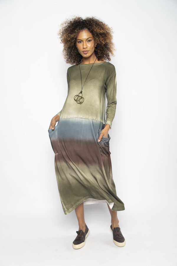 Vestido em Malha Manga Longa com Bolsos - Verde - Imagem 1