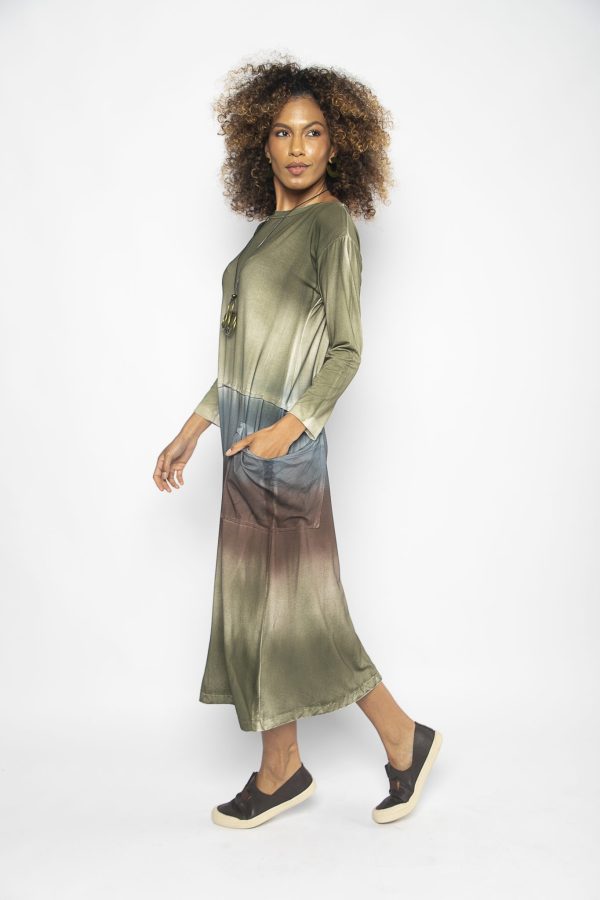 Vestido em Malha Manga Longa com Bolsos - Verde - Imagem 6