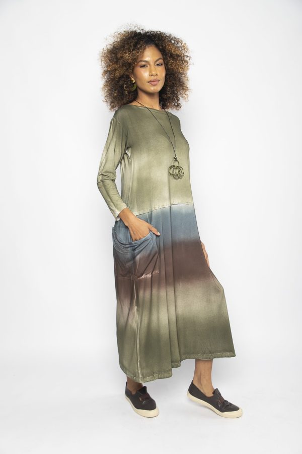 Vestido em Malha Manga Longa com Bolsos - Verde - Imagem 3