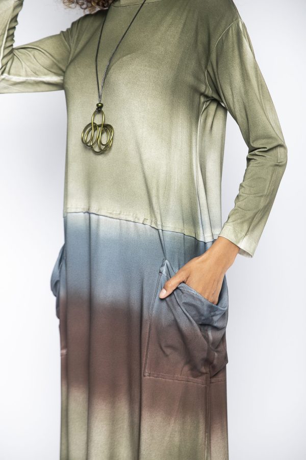 Vestido em Malha Manga Longa com Bolsos - Verde - Imagem 2
