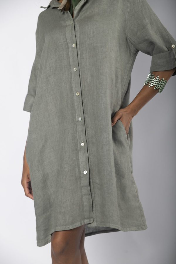 Vestido em Linho com Botões Madrepérola - Chumbo/Oliva - Imagem 9