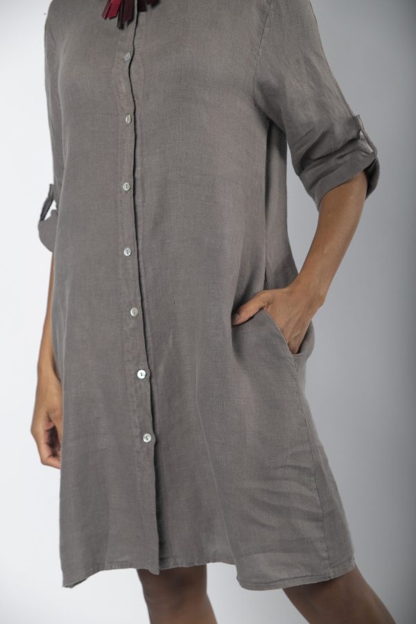Vestido em Linho com Botões Madrepérola - Chumbo/Oliva - Imagem 5