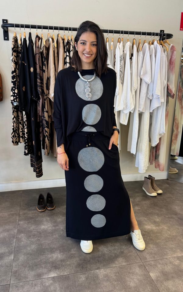 Conjunto Feminino em Malha Estampado - Preto - Imagem 1