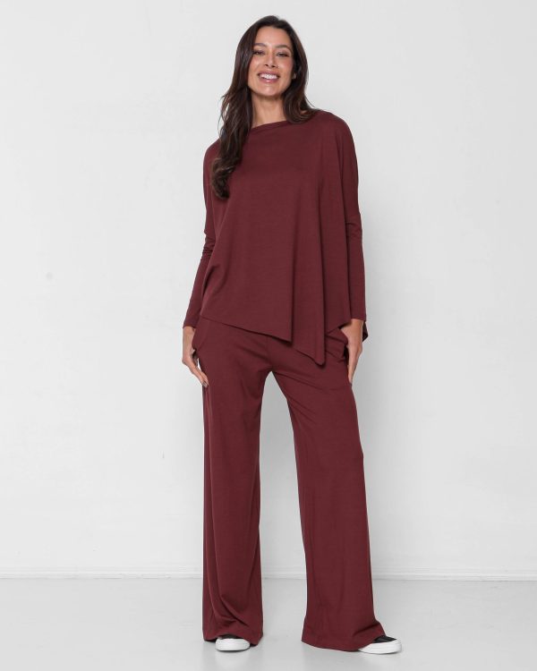 Conjunto Diagonal Feminino em Malha Manga Longa - Marrom - Imagem 1
