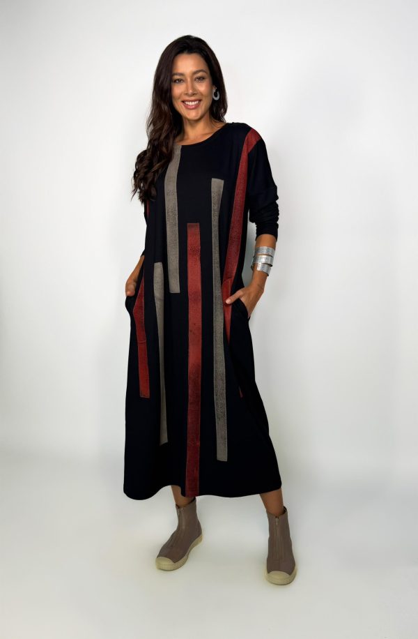 Vestido Estampado em Malha Manga Longa - Preto - Imagem 1