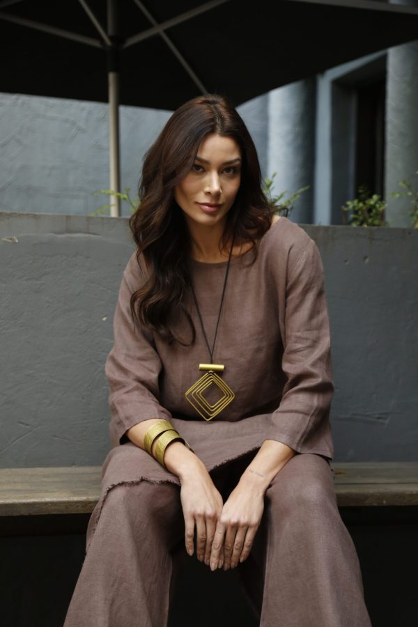 Conjunto Tunica Em Linho - Marrom / Caqui - Imagem 3