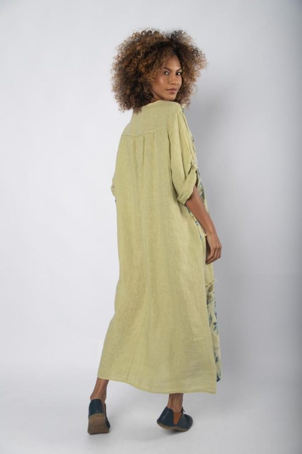 Vestido Em Linho Com Recortes Florais -  Verda / Mostarda - Imagem 3
