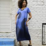 Vestido Com Manga Curta E Bolsos Nas Laterais - Azul