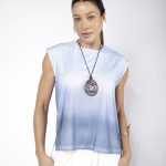 Blusa Feminina Estampada Com Mangas Curtas  - Azul