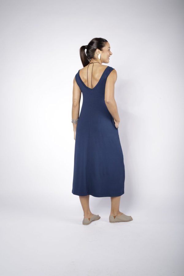 Vestido Em Malha Estampado Sem Mangas - Marinho - Imagem 4