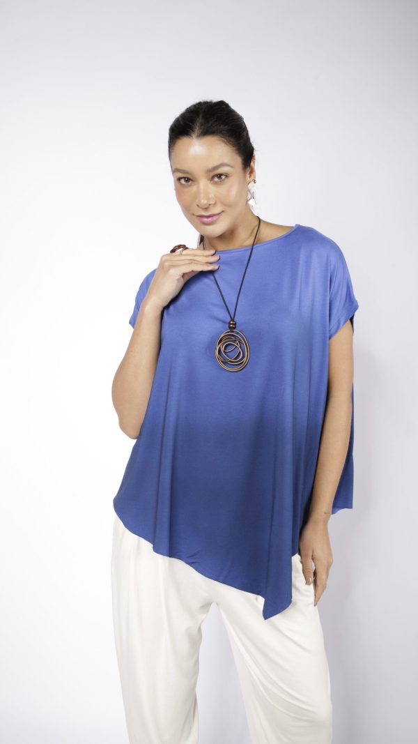 Blusa Feminina Em Malha Com Mangas Curtas - Azul