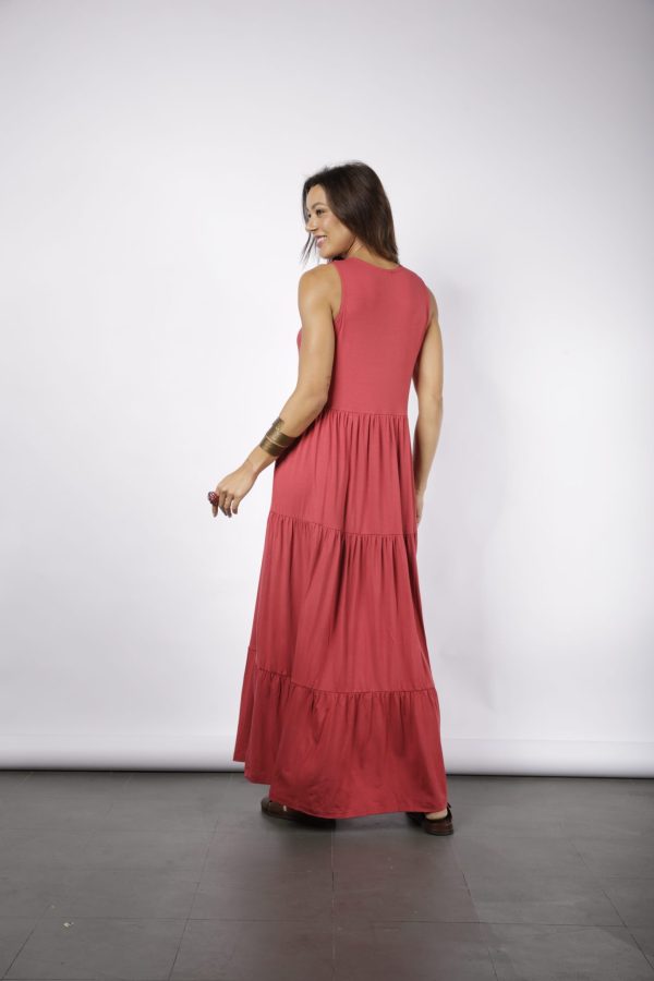 Vestido Babado Em Malha Sem Manga - Cereja - Imagem 5