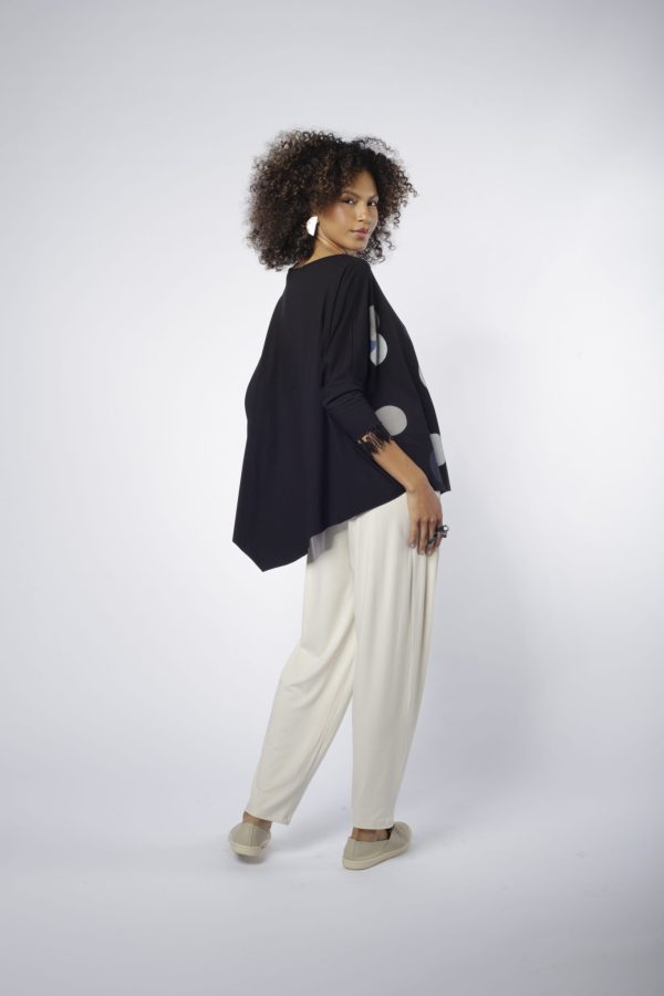 Blusa em Malha Diagonal Com Manga Curta - Preto - Imagem 3