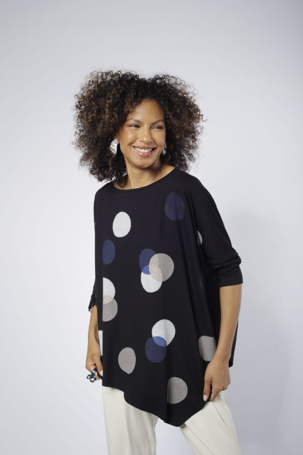 Blusa em Malha Diagonal Com Manga Curta - Preto - Imagem 1
