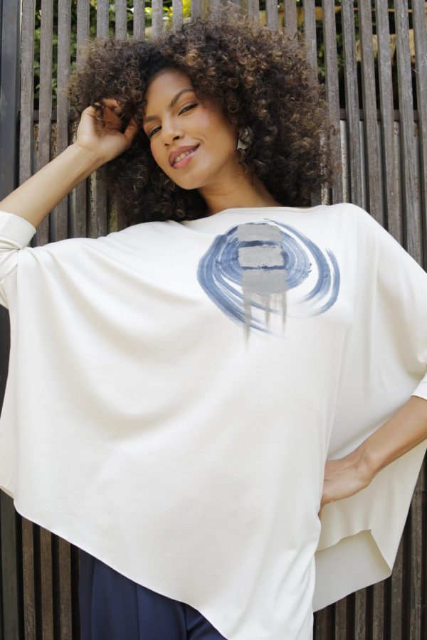 Blusa Feminina Diagonal Manga Curta - Off - Imagem 3