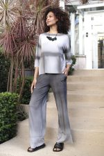 Conjunto Feminino Em Malha Estampado - Cinza