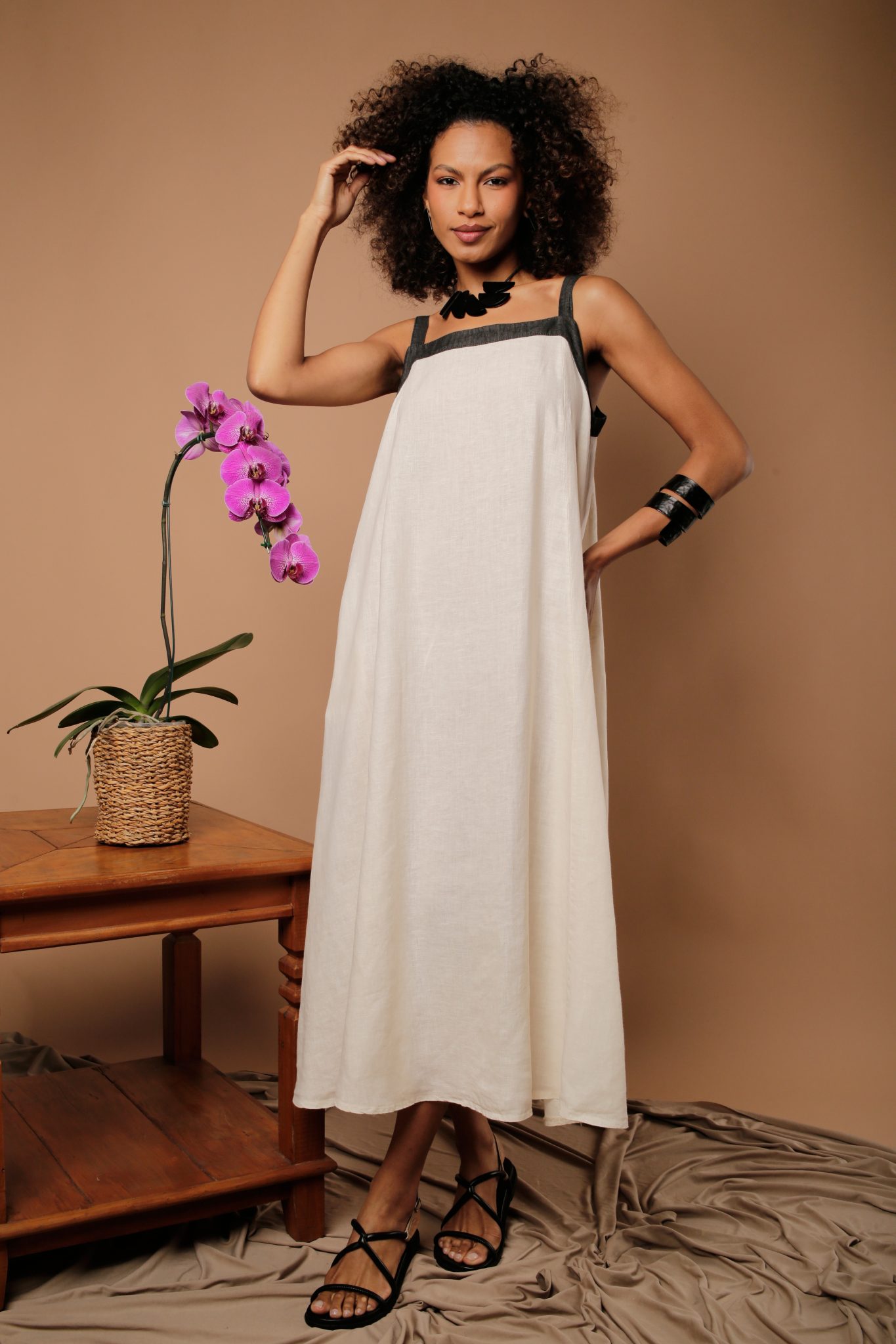1 Vestido Feminino Linho Puro Alça - Imagem 1