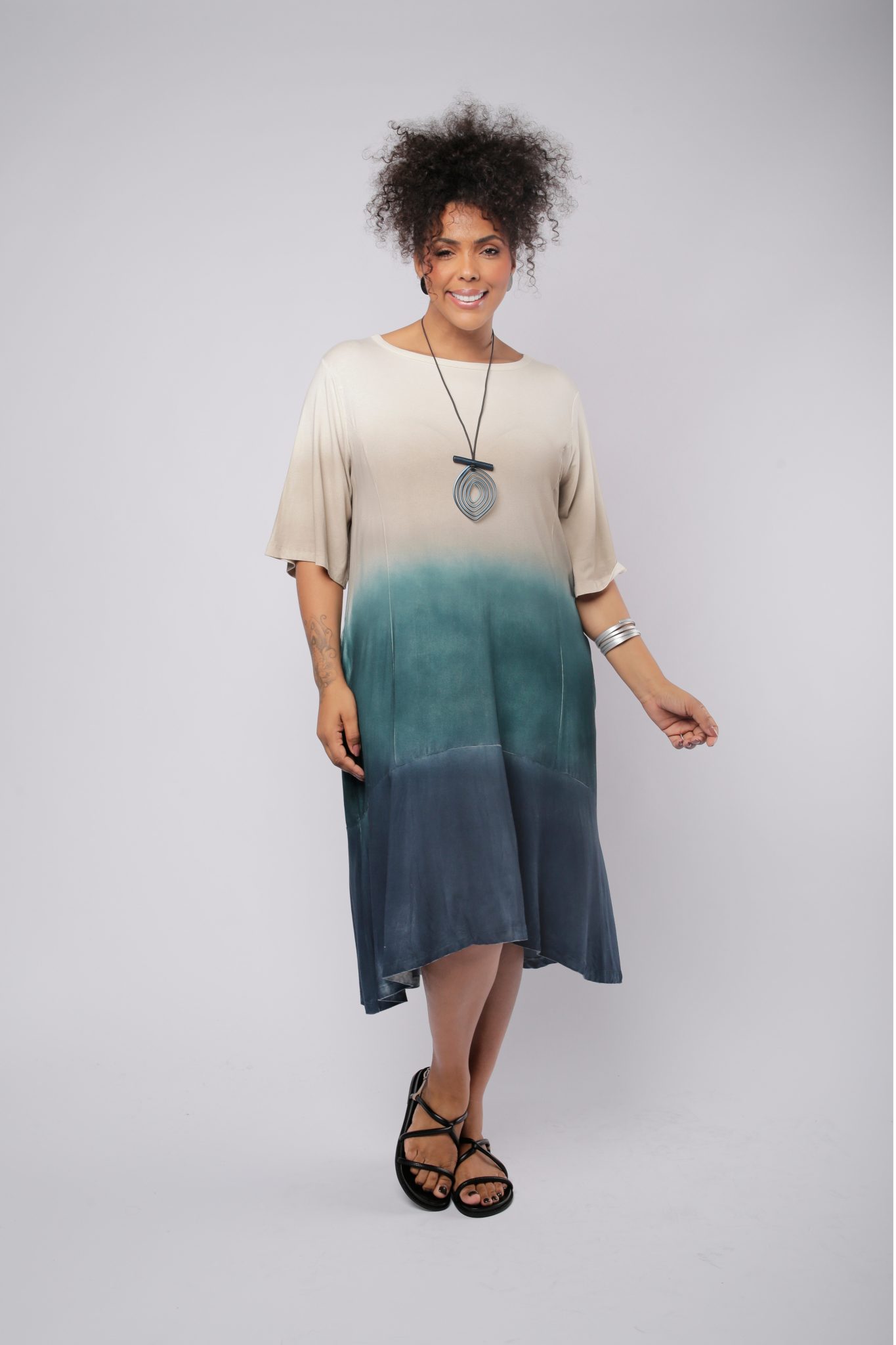 1 Vestido Feminino Em Malha Estampado - Areia - Imagem 1