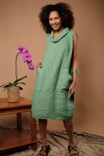 Vestido Feminino Linho Puro Com Gola - Imagem 8