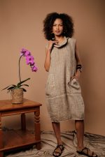 Vestido Feminino Linho Puro Com Gola - Imagem 4