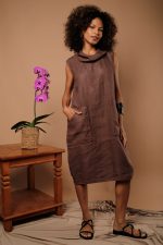 Vestido Feminino Linho Puro Com Gola - Imagem 6