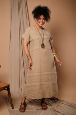 Vestido Feminino Linho Puro Com Manga Curta - Imagem 4