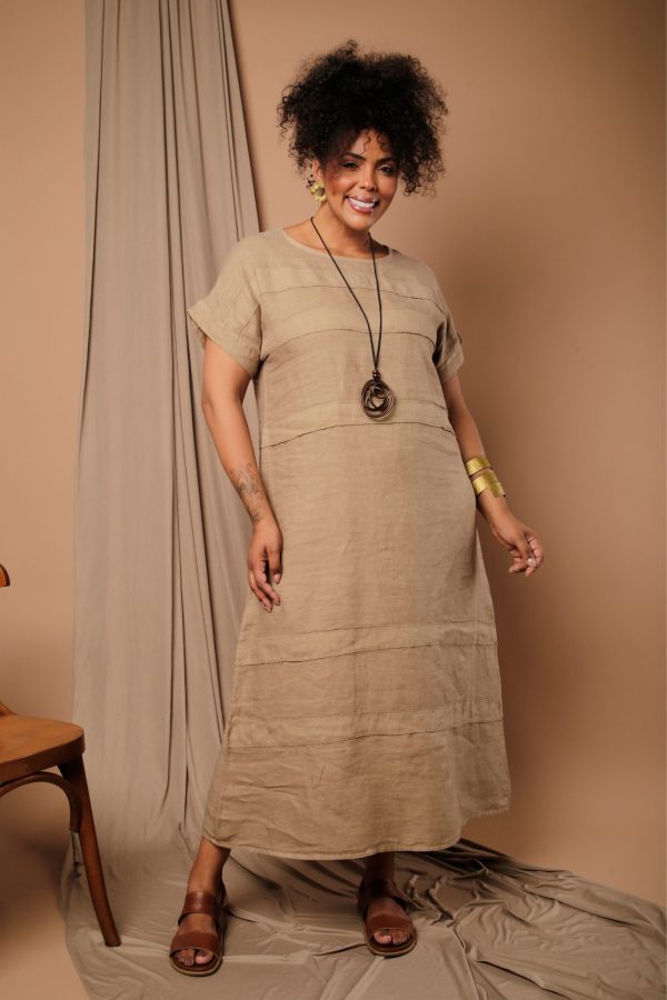 Vestido Feminino Linho Puro Com Manga Curta - Imagem 4