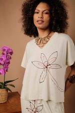 Conjunto Feminino Em Malha Estampado - Areia - Imagem 2