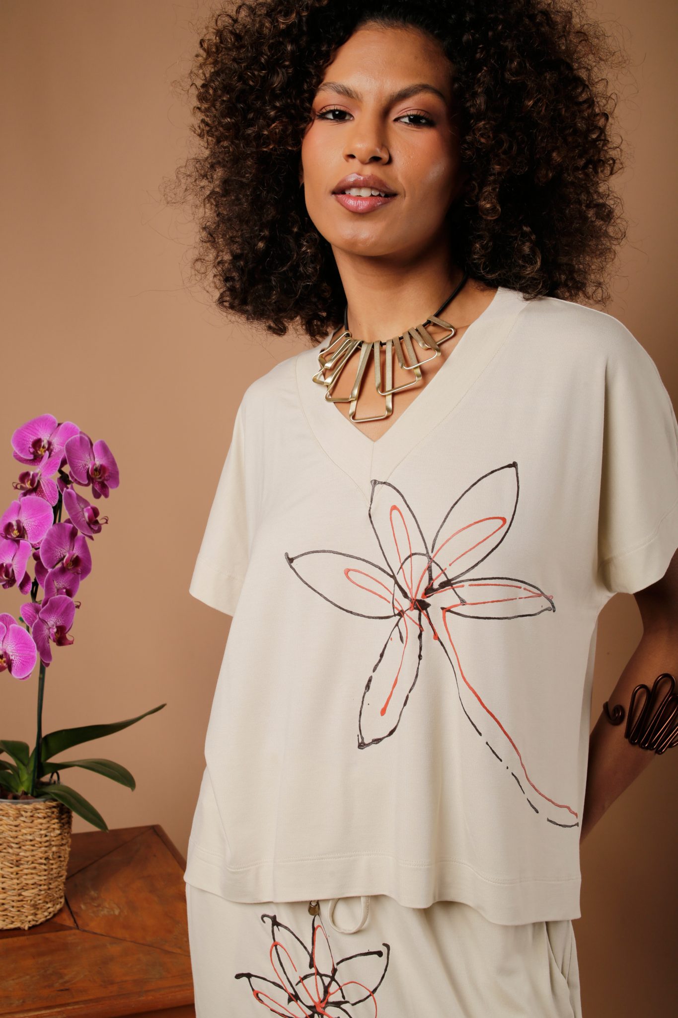 31 Conjunto Feminino Em Malha Estampado - Areia - Imagem 2