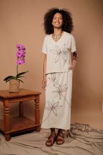 Conjunto Feminino Em Malha Estampado - Areia