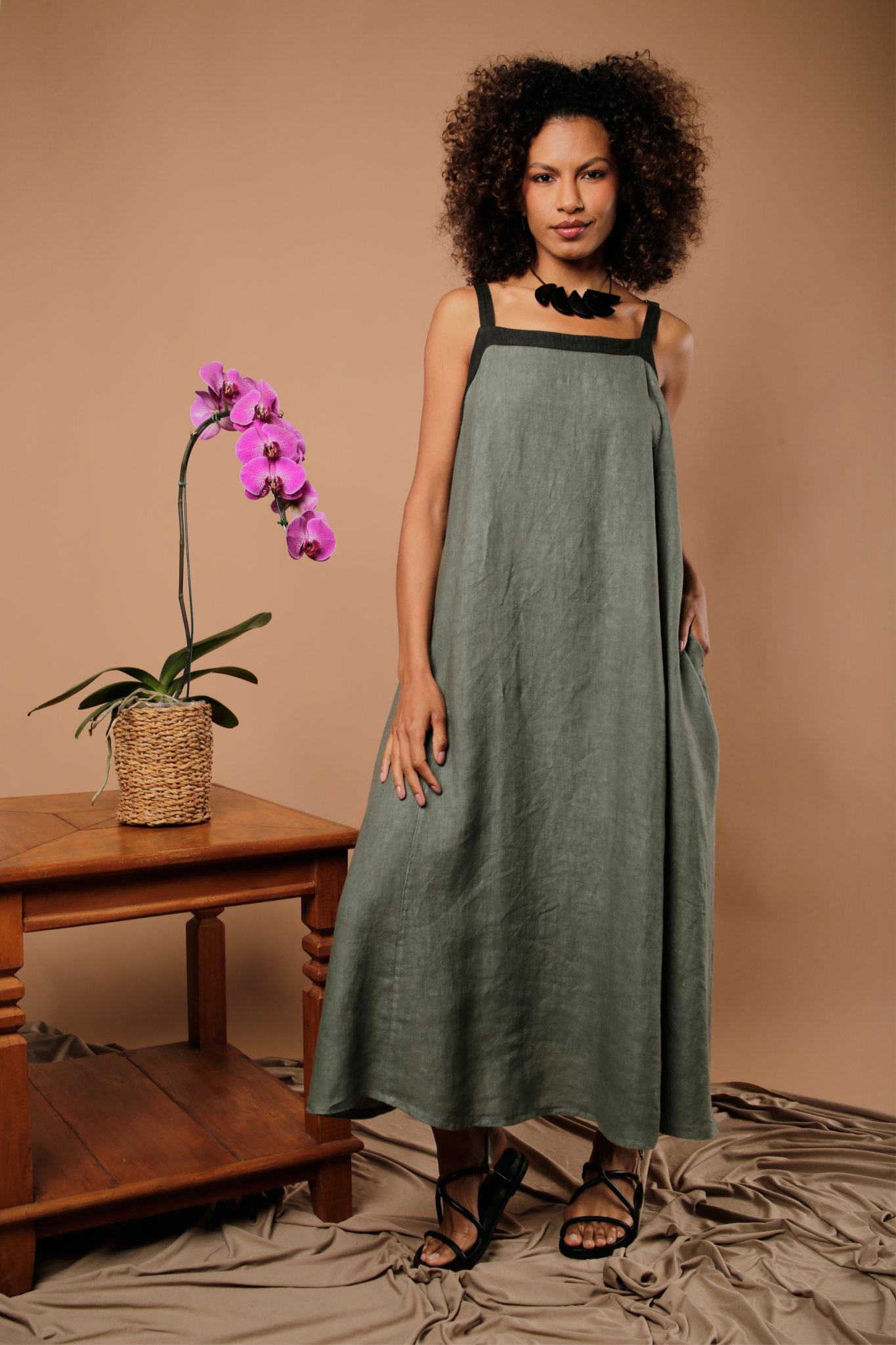 4 Vestido Feminino Linho Puro Alça - Imagem 4