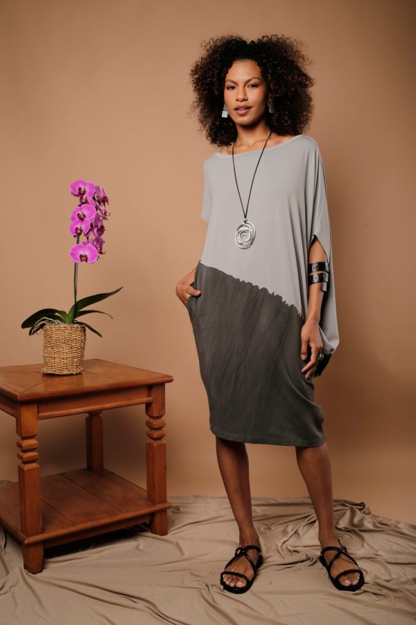 Vestido Feminino Em Malha Manga Curta - Cinza - Imagem 1