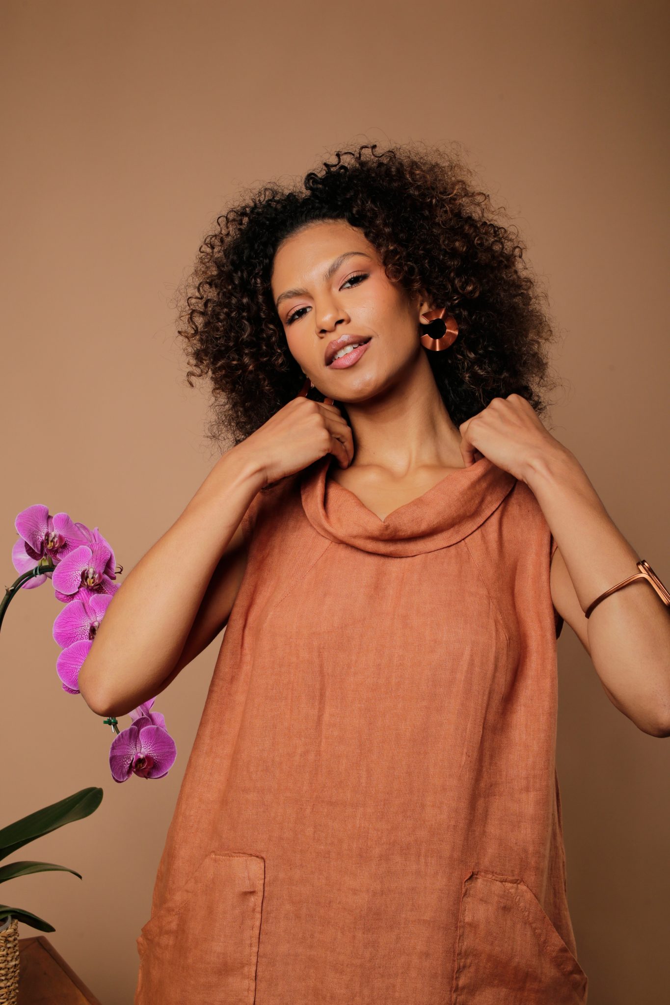 5 Vestido Feminino Linho Puro Com Gola - Imagem 2