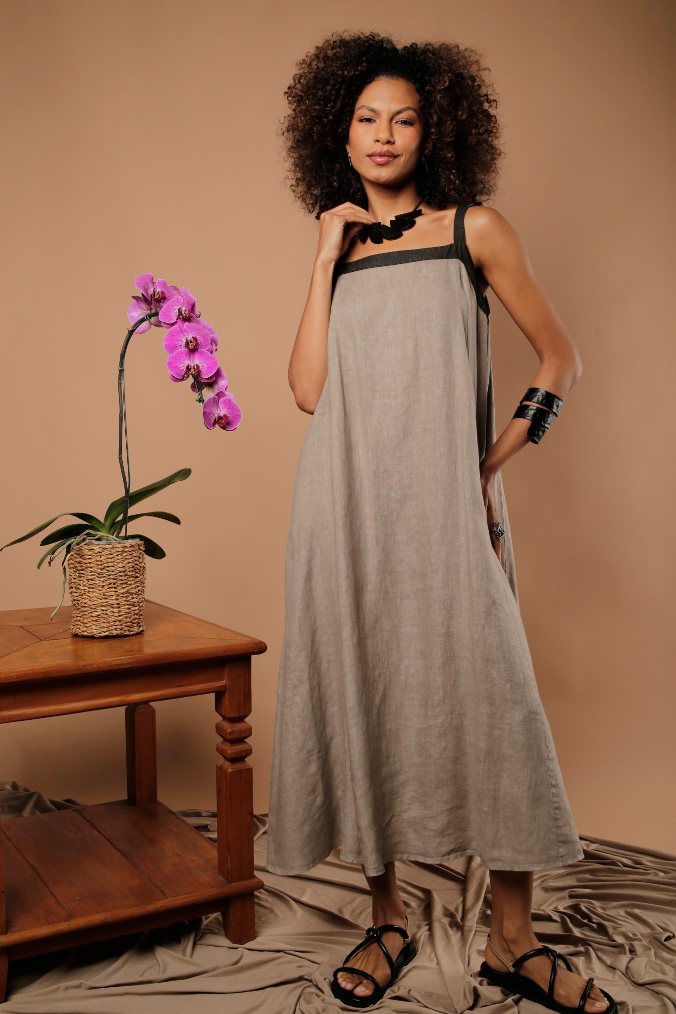 6 Vestido Feminino Linho Puro Alça - Imagem 5