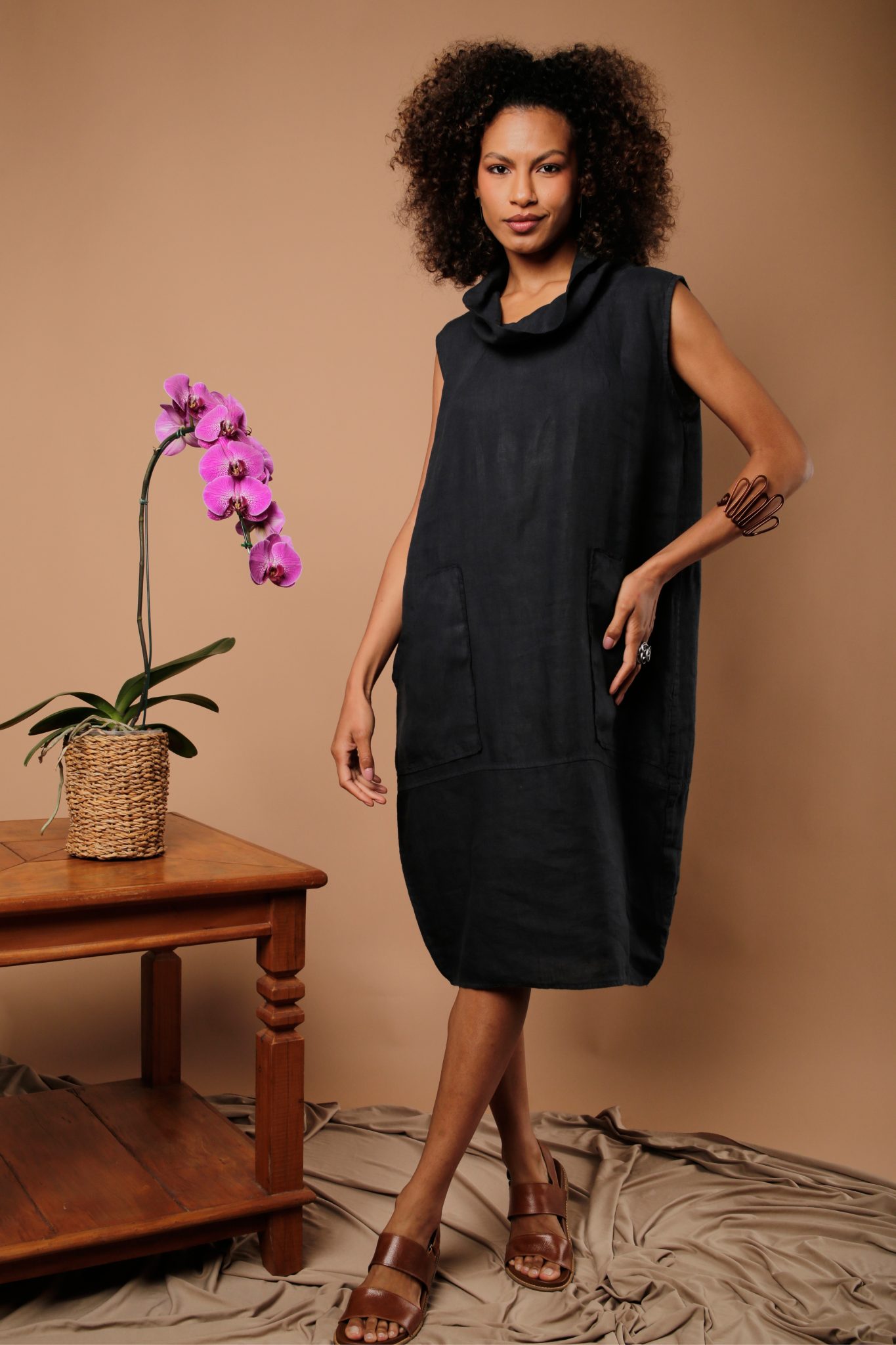 7 Vestido Feminino Linho Puro Com Gola - Imagem 7