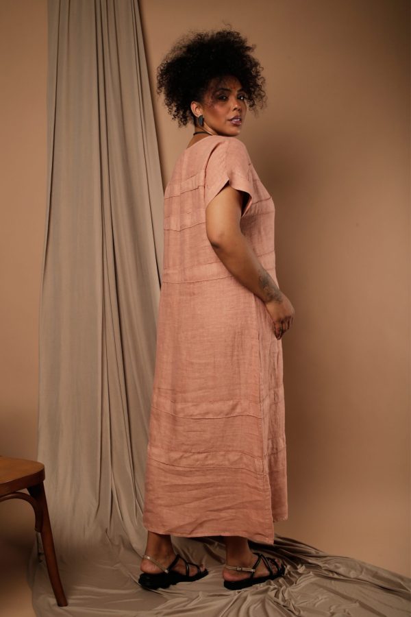 Vestido Feminino Linho Puro Com Manga Curta - Imagem 7