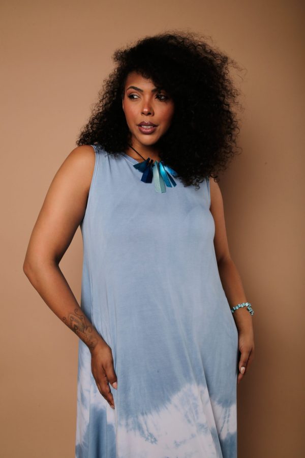 Vestido Feminino Em Malha Sem Manga - Azul Celeste - Imagem 2