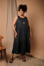Vestido Feminino Linho Puro Sem Manga - Imagem 4