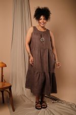 Vestido Feminino Linho Puro Sem Manga
