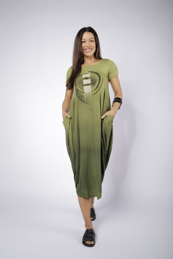 Vestido em Malha Estampado Manga Curta - Pistache - Imagem 1