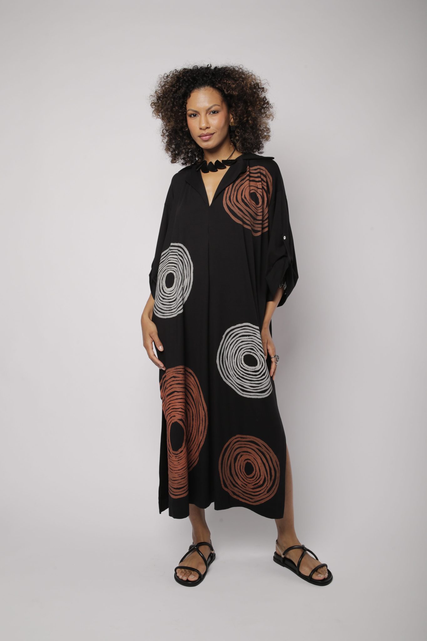 _D3_7194 Vestido Em Malha Estampado - Preto - Imagem 1