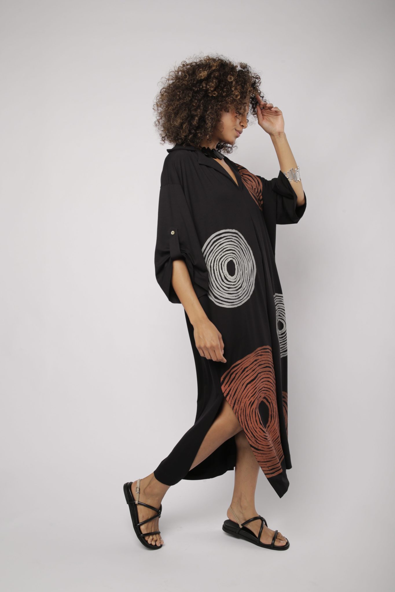 _D3_7202 Vestido Em Malha Estampado - Preto - Imagem 3