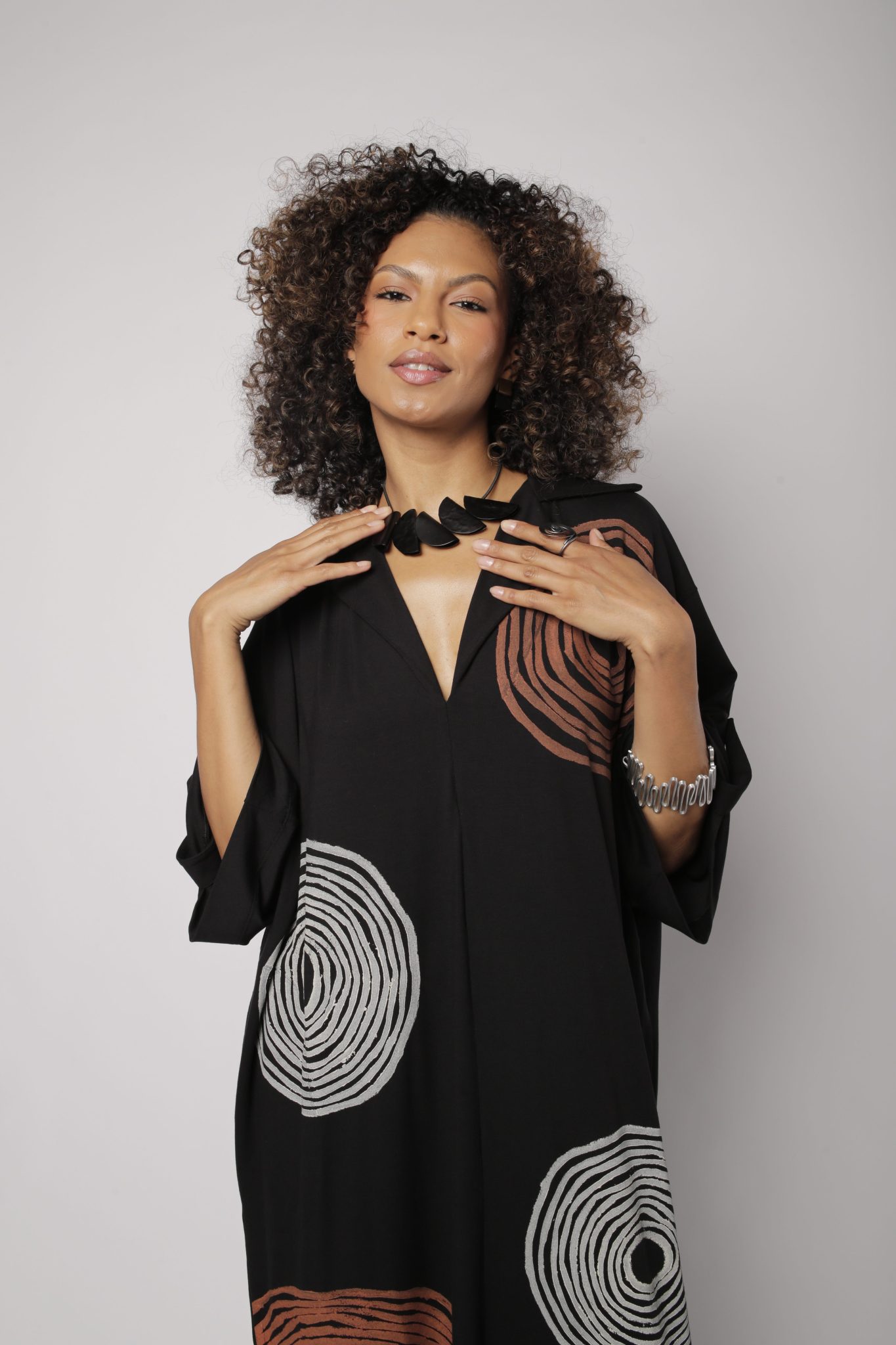 _D3_7206 Vestido Em Malha Estampado - Preto - Imagem 2