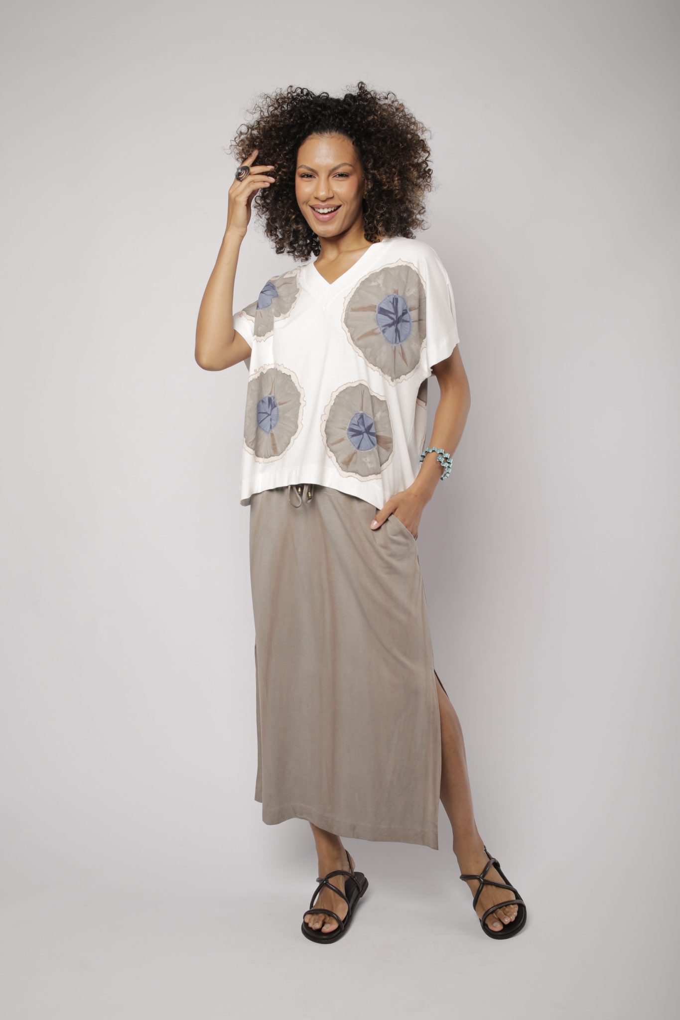 _D3_7285 Conjunto Feminino Em Malha Estampado - Off - Imagem 1