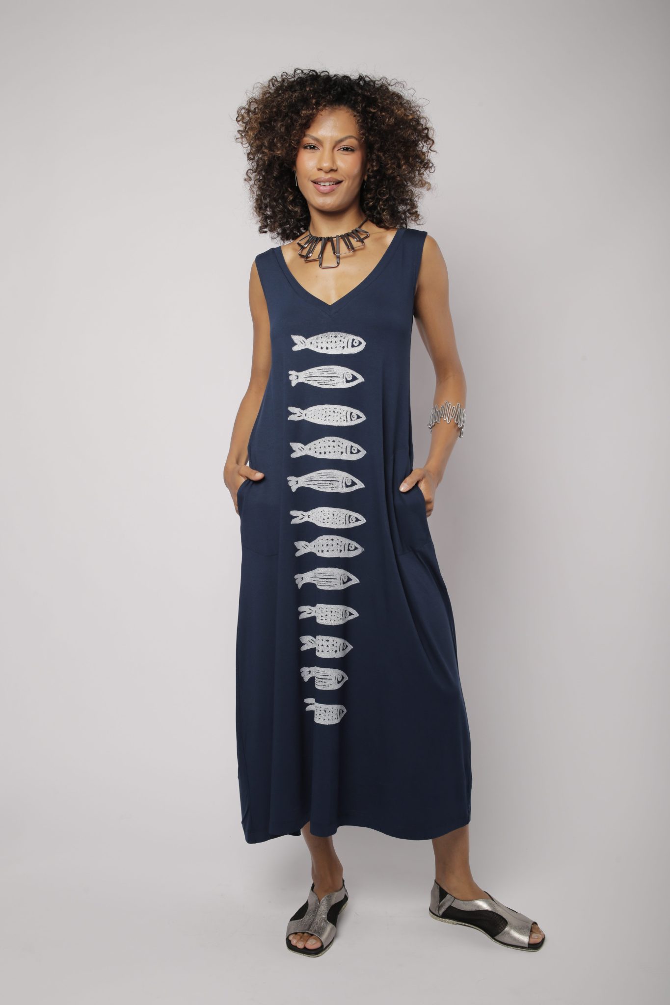_D3_7329 Vestido Em Malha Sem Mangas - Estampado - Imagem 1